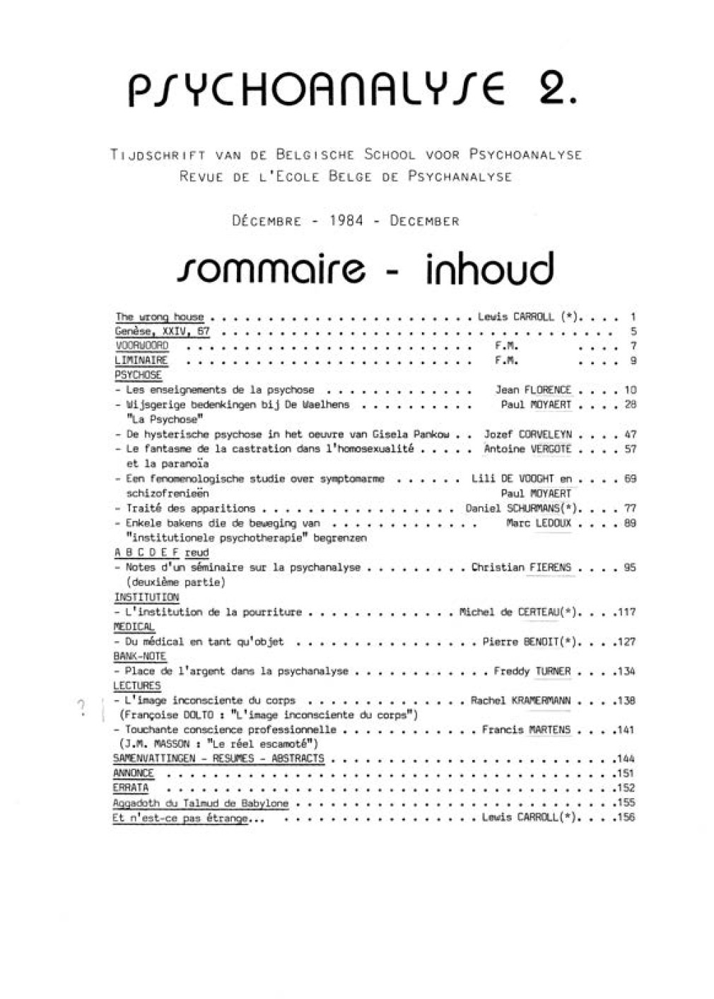 Psychoanalyse01Sommaire